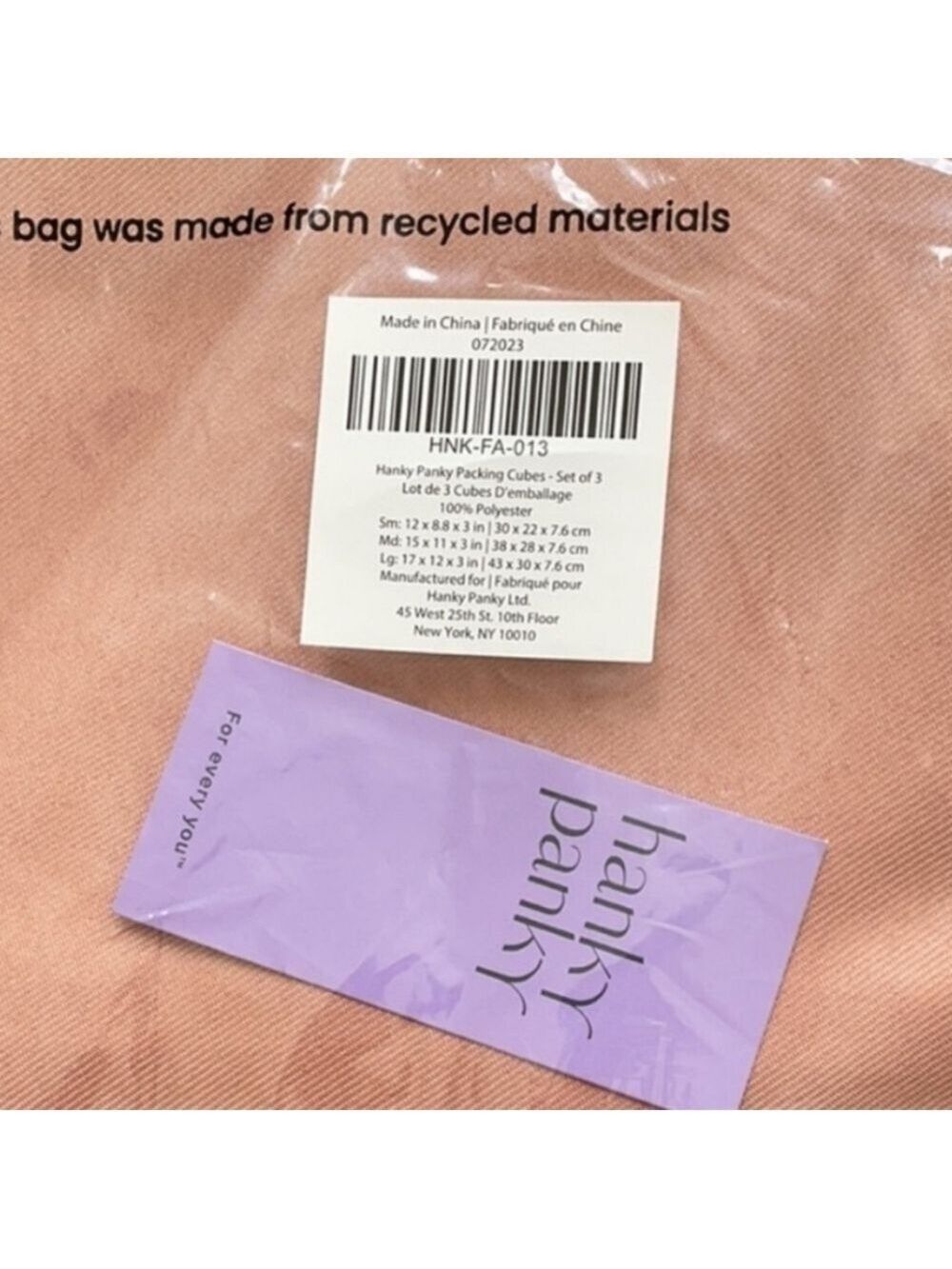 HANKY PANKY Pink Mauve 3 Piece Packing Cubes NWT Luggage Packing Bags - Picture 5 of 7